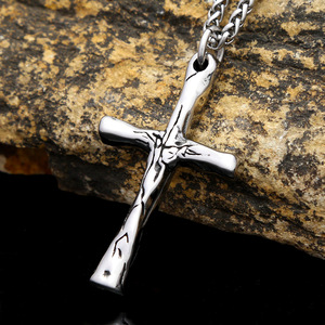 yunnique Stainless Steel <b>Cross</b> Pendant Necklace Men's Geometric Design European Style Simple <b>Chain</b> Jewelry Fashion Accessory - Product Image 2