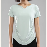 Ensemble de sport et de yoga pour femme, personnalisé avec logo, décontracté, uni, ample, froncé sur les côtés, col en V, manches courtes, en matière douce
