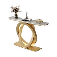 Meubles de luxe d'usine, table d'entrée haute et large, plateau en marbre, tables en métal pour le hall, table console moderne en or pour le salon