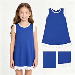 Conjunto de Boutique al por Mayor para Niñas Pequeñas: Top Túnica con Volantes y Tirantes Bordados Estilo Americano y Pantalones Cortos Azules para el 4 de Julio - Product Image 4