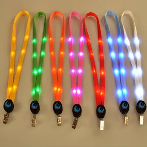 Lampu LED Warna-warni Kustom Premium Gantungan Kunci Tali Leher Kartu ID Gantungan Kunci Kalung Menyala Led Lanyard