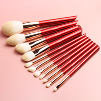 Hechunzi 2023 gros pinceaux de maquillage en laine rouge de qualité supérieure 11 pièces ensemble outil de beauté du visage manche en bois