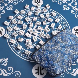 Sac vide pour tuiles de mahjong, adapté aux tuiles de mahjong américaines de taille standard de 1,2 pouces, sac imprimé bleu épaissi - Product Image 5