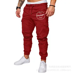 Pantalones cargo ajustados personalizados para hombre, pantalón informal liso con bolsillos laterales, novedad, oem