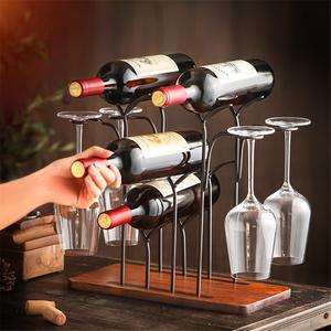 Estante de Vino Rectangular Moderno de Acero Inoxidable para Montar en la Pared, con Capacidad para 4 Botellas y Bandeja para Copas - Product Image 1