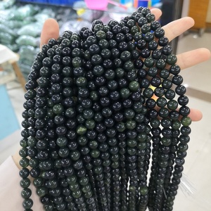 Wholesale Fashion Jewelry Making <strong>Beads</strong> Natural Polish <strong>Black</strong> Green Nephrite Jade Gemstone Loose <strong>Beads</strong> 15.5" - Product Image 3