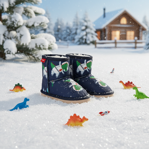 OZKIZ Korean Style Warm Dinosaur Printed Synthetic Upper Boots for Boys 2-6 Years Wholesale Children's Winter Fashion - Product Image 3