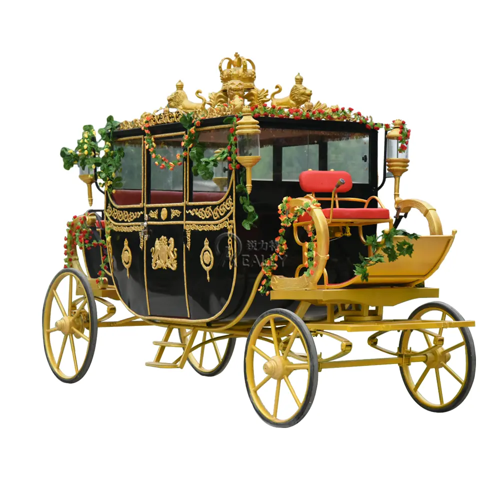 Carrito de caballos, carruaje de princesa, boda para negocios, carruaje real, carruaje de calabaza dibujado, decoración de boda apta para carreteras