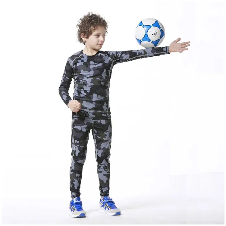 100% Polyamide Kids Sportswear Compression Wear Chandal Futbol Clothing Camo Boys Compression Tights