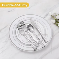 Services de vaisselle jetables en plastique argenté pour 100 invités – Assiettes anti-fuite de qualité alimentaire pour fêtes et mariages
