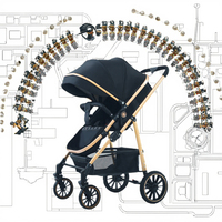 Nouvelle conception 2025, poussette bébé 3 en 1 noire, compacte, en alliage d'aluminium, pliable, capacité de charge de 15 kg, poussette bébé