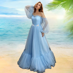 Vestido de Fiesta Elegante al por Mayor: Novedad de Moda con Hombros Descubiertos, Manga Larga, Malla, Color Liso, Verano, Estilo Natural - Product Image 4