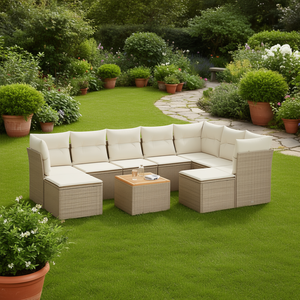 Conjunto de Sofás de Jardín de Mimbre Sintético, Color Beige, 6 Plazas, Muebles de Exterior Contemporáneos Resistentes a la Intemperie - Product Image 2