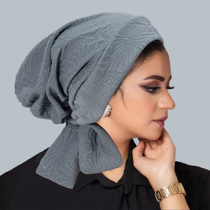 Dames Lange Staart Stropdas Hoofddoek Muts Amazon 'S Nieuwe Etnische Tulband Mode Jacquard Waaierblad Effen Kleur Gemaakt Polyester Voor De Zomer - Product Image 5