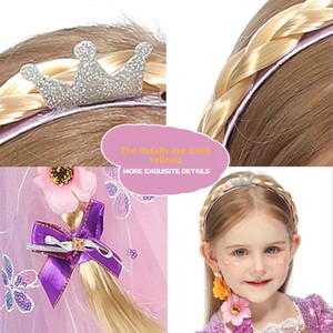 Perruques de princesse, perruque longue tressée de la princesse <span class=keywords><strong>Raiponce</strong></span> avec bandeaux et fleurs pour accessoires de costume pour filles - Product Image 3