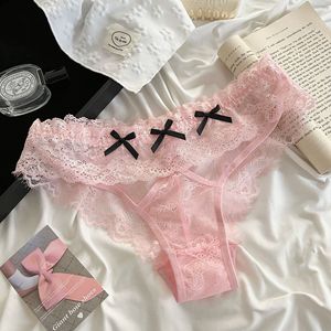 Braguitas de Encaje de Nailon para Mujer, Ropa Interior Sexy con Lindos Lazos, Transpirables, de Talle Bajo, Tipo Bikini - Product Image 5