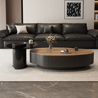 Table basse avec plateau en bois massif et structure en métal, table d'appoint avec plateau en verre, espace de rangement pour petit appartement, salon