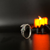 925 argent Sterling unisexe démon chauve-souris aile anneau ouvert charmant vert Zircon Halloween Vampire crâne griffe bande cadeau bijoux