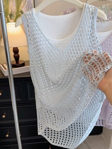 Hauts en <span class=keywords><strong>crochet</strong></span> à la main-<span class=keywords><strong>Gilet</strong></span> sans manches en tricot Technique du <span class=keywords><strong>crochet</strong></span> à travail ouvert Couche intérieure blanche Costume léger Décontracté quotidien - Product Image 4