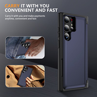 Casing Ponsel Lipat Mewah Model Clamshell dengan Slot Kartu untuk S20/S21/S22/S23/S24 Ultra Desain Bisnis Mendukung Pengisian Daya Nirkabel
