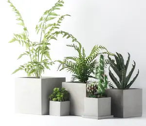 Giant Planter Indoor Square Cement Flower Pot Modern Solid Color Fancy Concrete Plants Pot for Wholesale