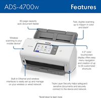 Scanner de documents sans fil USB Brother ADS-4700W CIS 40ppm 80ipm ADF 80 feuilles Écran tactile Réseau En stock pour le bureau
