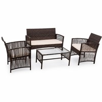 Ensemble de meubles de jardin en rotin moderne, ensemble de canapés en osier PE, causeuse et fauteuils de patio avec table en verre pour bord de piscine