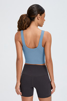 Brassière de yoga pour femme, bretelles non réglables, design en U, maintien léger, séchage rapide, motif uni, nylon/polyuréthane