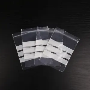 Fermuar kilidi ile plastik şeffaf poli açılıp kapanabilir tek kullanımlık yazılabilir saklama çantası üç beyaz blok zip kilit çanta üzerinde yazmak