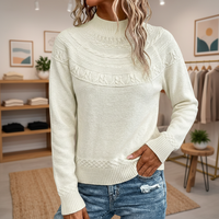 Pulls Jacquard Col Roulé Femme Personnalisés Automne 2026 – Tendances Hiver Élégantes 100% Coton Gaufré Doux Manches Longues