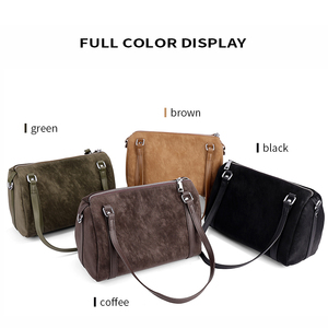 Bolso de Hombro Casual de Gamuza para Mujer, Bolso de Viaje de Cuero Genuino Estilo Boston con Cremallera y Forro de Algodón, Bolso de Bolos para Damas - Product Image 6