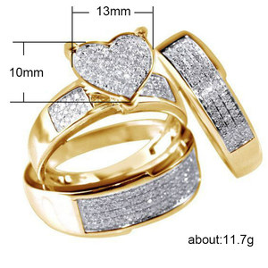 Juego de Anillos de Pareja en Tono Dorado con Piedras Brillantes, Joyería de Moda, Regalo - Product Image 5