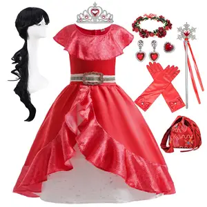 Little Girls Halloween Elena Princesa Traje Crianças Vermelho Anime Cartoon Personagem Role Play Party Dress