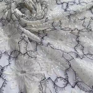 Usine directe nouveau Sequin perlé <span class=keywords><strong>Crochet</strong></span> maille broderie dentelle tissu noir soie bégonia fleur accessoires non tissés - Product Image 2