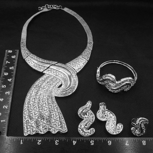 Conjunto de joyería de plata de inspiración africana Yulaili, collar de diseño grabado con ondas llamativas y pendientes, anillo de pulsera para mujer, fiesta, boda - Product Image 6