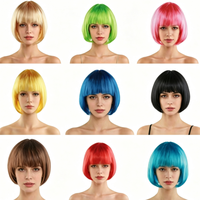 Perruque courte bob multicolore vibrante à franges plates, idéale pour le cosplay, Halloween, le carnaval et les soirées déguisées – Meilleure vente