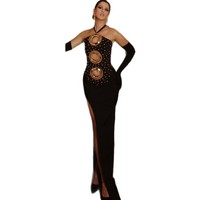 Robe de soirée ajustée sans manches à col halter et perles pour femme, idéale pour les fêtes de Noël