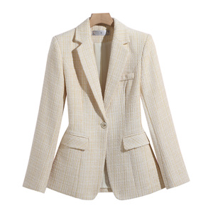 Pink Women's Blazer Plaid Wool Blend Slim Fit Suit Jacket For Work And Casual Wear - Product Image 5