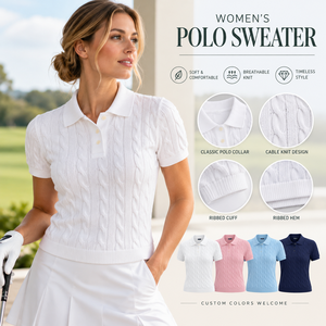 Suéter Polo para Mujer, Tejido de Cable, Dobladillo Acanalado Premium, Suave y Transpirable, Estilo Old Money, Top de Golf, Fabricante de Prendas de Punto Personalizadas para Mujer - Product Image 1