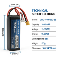 Batterie solide DHC OEM 11.1V 3S 1800mAh 25C, pack haute performance 500 cycles pour drone de course FPV et avion RC
