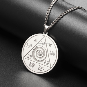 <strong>Abraxas</strong> Talisman Pendant Necklace Spirits Coin Charm Chain Spiritual Occult Amulet Jewelry Engraved Logo Disc Tag Charm Necklace - Product Image 3