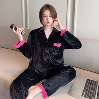 Haute qualité pyjamas pantalons jolie femme chemise de nuit noir hiver pyjama chemise de nuit velours ensembles nighty homewear femmes vêtements de nuit