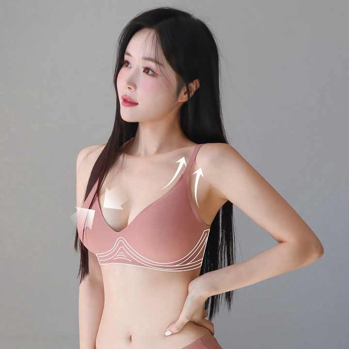 Women's Wire-free Seamless Double-layer Lifting Shoulder Straps Full Cup Push-up Jelly Bra