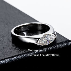 Anello in <span class=keywords><strong>Argento</strong></span> S925 con Moissanite da 1ct a Taglio Marchesa, Semplice e Raffinato di Lusso per Coppie - Product Image 6