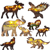 Ornements d'animaux en bois 3D personnalisés, décoration de la maison sculptée avec lumière led, creux, multicouches, affichage de la scène, ours, aigle, loup