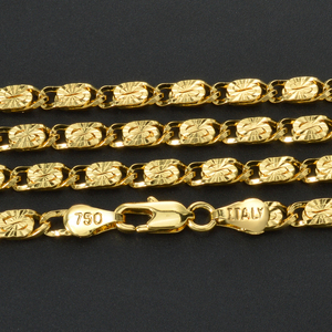 Collier unisexe tendance en laiton plaqué or 18 carats 750 d'Italie, maillons ovales gaufrés fantaisie en forme de fleur, idéal pour un anniversaire - Product Image 3