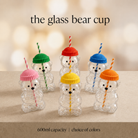 Gobelet en verre Teddy Bear de 20 oz avec couvercle et paille, logo personnalisé, gobelet à café réutilisable, verre à boire mignon, sans BPA