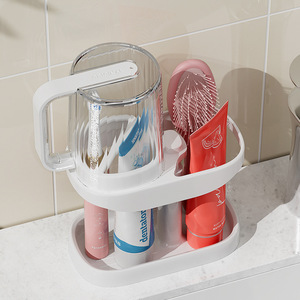 ที่วางแปรงสีฟันรูปวงรีแบบตั้งพื้นพร้อมที่ใส่ยาสีฟัน ชั้นวางของในห้องน้ำ ทนทาน - Product Image 1