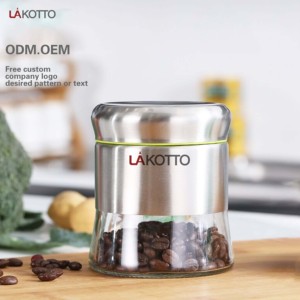Tarro de almacenamiento interno de vidrio transparente con revestimiento de acero inoxidable redondo multifunción, con tapas de acero inoxidable, tarro de almacenamiento de alimentos de vidrio - Product Image 5
