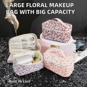 Nouvelle trousse de maquillage portable carrée en PVC avec fermeture éclair, grande capacité, couleur unie, en tissu, pour femmes - Product Image 2